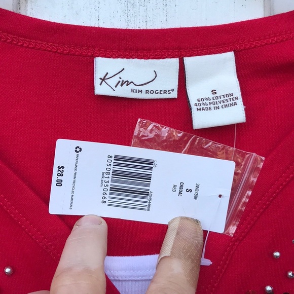 NWT Kim Rogers Red Layer Casual Snowflakes Tee S - Picture 2 of 7
